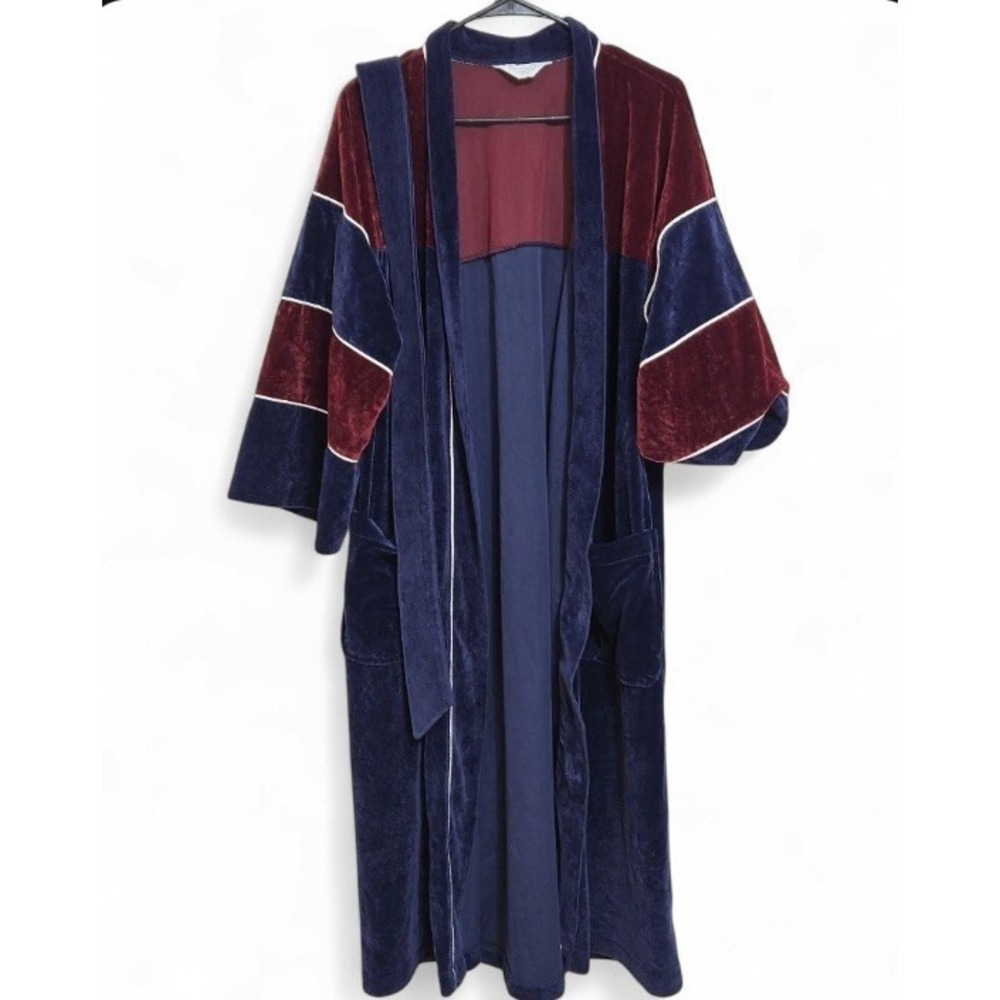 Vintage Christian Dior Monsieur Velvet Robe Burgundy Blue Belted One Size